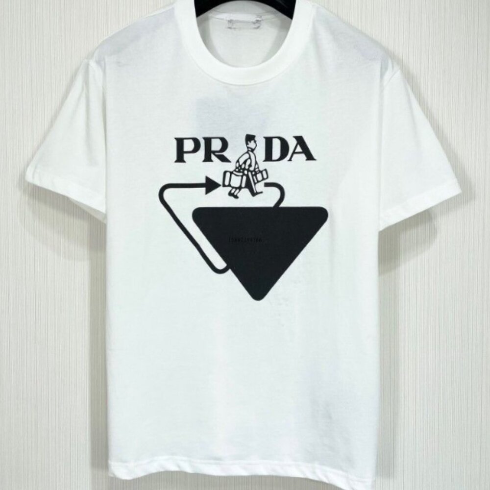 Pradaaa Logo White T-Shirt Men's Graphic Porter Print Luxury Cotton Tee